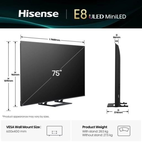Телевізор Hisense 75E8Q 75 Телевізор Hisense 75E8Q 75