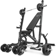 Комплект Marbo Sport MS8_2.0_113KG | Двостороння регульована лава + багаторівневі стійки (2 шт.) + комплект штанги та навантажень 113 кг