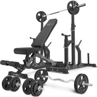 Комплект Marbo Sport MS2_2.0_83KG_G | Двостороння лава + регульовані стійки + комплект грифів і гумових навантажень 83 кг