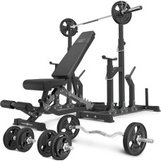 Комплект Marbo Sport MS2_2.0_83KG_G | Двостороння лава + регульовані стійки + комплект грифів і гумових навантажень 83 кг