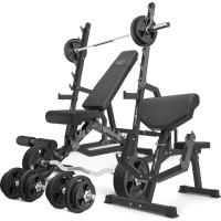 Комплект Marbo Sport MS6_2.0_113KG_G | Двостороння лава + стійки для штанги + лава Скотта з регульованою опорою + комплект грифів і гумових навантажень 113 кг