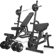 Комплект Marbo Sport MS6_2.0_113KG_G | Двостороння лава + стійки для штанги + лава Скотта з регульованою опорою + комплект грифів і гумових навантажень 113 кг