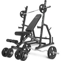 Комплект Marbo Sport MS3_2.0_83KG_G | Двостороння лава + стійки зі страховкою + комплект грифів і гумових навантажень 83 кг