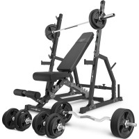 Комплект Marbo Sport MS3_2.0_113KG_G | Двостороння лава + стійки зі страховкою + комплект грифів і гумових навантажень 113 кг