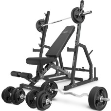 Комплект Marbo Sport MS3_2.0_113KG_G | Двостороння лава + стійки зі страховкою + комплект грифів і гумових навантажень 113 кг