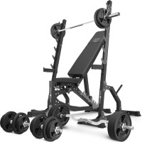 Комплект Marbo Sport MS8_2.0_113KG_G | Двостороння регульована лава + багаторівневі стійки (2 шт.) + комплект грифів і гумових навантажень 113 кг