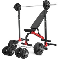 Комплект Marbo Sport MH7_140KG_KIER_G | Двостороння лава + регульовані стійки + комплект грифів і гумових навантажень