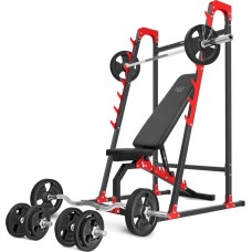 Комплект Marbo Sport MH8_125KG_KIER_G | Двостороння лава + багаторівневі стійки + комплект грифів і гумових навантажень