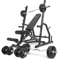 Комплект Marbo Sport MS3_2.0_113KG | Двостороння лава + стійки зі страховкою + комплект грифів і навантажень 113 кг