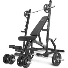 Комплект Marbo Sport MS24_2.0_83KG | Двостороння лава + багаторівневі стійки (2 шт.) + комплект грифів і навантажень 83 кг