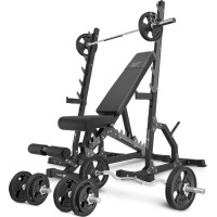 Комплект Marbo Sport MS24_2.0_83KG_G | Двостороння лава + багаторівневі стійки (2 шт.) + комплект грифів і гумових навантажень 83 кг