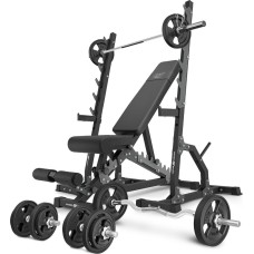 Комплект Marbo Sport MS24_2.0_83KG_G | Двостороння лава + багаторівневі стійки (2 шт.) + комплект грифів і гумових навантажень 83 кг