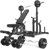 Комплект Marbo Sport MS2_2.0_113KG_G | Двостороння лава + регульовані стійки + комплект грифів і гумових навантажень 113 кг