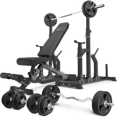 Комплект Marbo Sport MS2_2.0_113KG_G | Двостороння лава + регульовані стійки + комплект грифів і гумових навантажень 113 кг