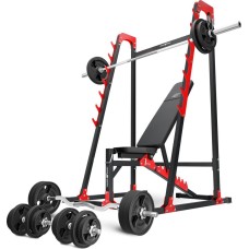 Комплект Marbo Sport MH24_156KG_KIER_G | Регульована лава + багаторівневі стійки + комплект грифів і гумових навантажень