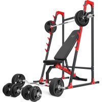 Комплект Marbo Sport MH8_155KG_KIER_G | Двостороння лава + багаторівневі стійки + комплект грифів і гумових навантажень