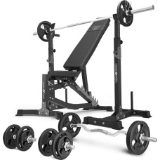 Комплект Marbo Sport MS30_2.0_83KG | Двостороння регульована лава + багаторівневі стійки (2 шт.) для штанги зі страховкою + комплект грифів і навантажень 83 кг