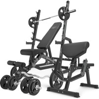 Комплект Marbo Sport MS6_2.0_83KG_G | Двостороння лава + стійки для штанги + лава Скотта з регульованою опорою + комплект грифів і гумових навантажень 83 кг