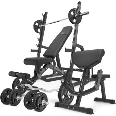 Комплект Marbo Sport MS6_2.0_83KG_G | Двостороння лава + стійки для штанги + лава Скотта з регульованою опорою + комплект грифів і гумових навантажень 83 кг