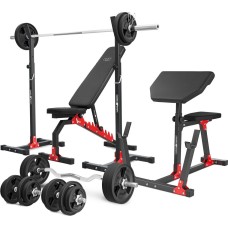 Комплект Marbo Sport MH9_151KG_KIER_G | Двостороння лава + регульовані стійки + лава Скотта + комплект грифів і гумових навантажень