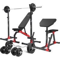 Комплект Marbo Sport MH9_151KG_KIER | Двостороння лава + регульовані стійки + лава Скотта + комплект грифів і навантажень