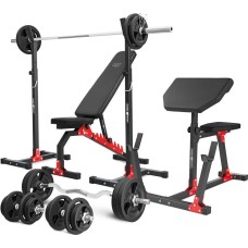 Комплект Marbo Sport MH9_151KG_KIER | Двостороння лава + регульовані стійки + лава Скотта + комплект грифів і навантажень