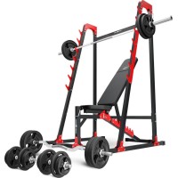 Комплект Marbo Sport MH24_156KG_KIER 2.0 | Регульована лава + багаторівневі стійки + комплект грифів і навантажень