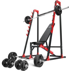 Комплект Marbo Sport MH24_156KG_KIER 2.0 | Регульована лава + багаторівневі стійки + комплект грифів і навантажень