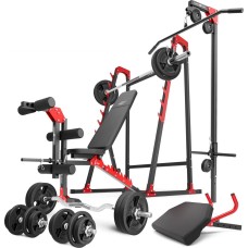 Комплект Marbo Sport MH26_177KG_KIER | Регульована лава + багаторівневі стійки + жим ногами + блок + лава Скотта + комплект грифів і навантажень 113 кг