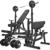 Комплект Marbo Sport MS5_2.0_113KG_G | Двостороння лава + регульовані стійки + лава Скотта з регульованою опорою + комплект грифів і гумових навантажень 113 кг
