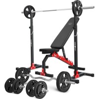 Комплект Marbo Sport MH7_110KG_KIER_G | Двостороння лава + регульовані стійки + комплект грифів і гумових навантажень