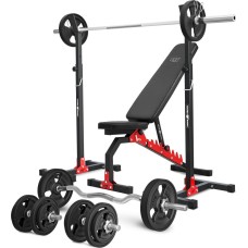 Комплект Marbo Sport MH7_110KG_KIER_G | Двостороння лава + регульовані стійки + комплект грифів і гумових навантажень