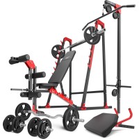 Комплект Marbo Sport MH26_147KG_KIER | Регульована лава + багаторівневі стійки + жим ногами + блок + лава Скотта + комплект грифів і навантажень 83 кг