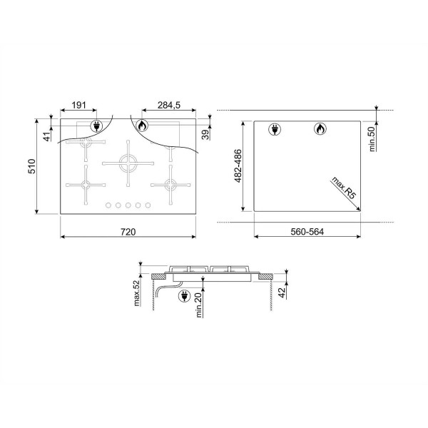 Газова варильна поверхня Smeg Selezione PV275B 72см