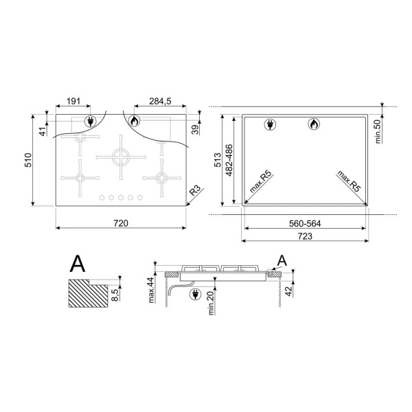 Газова варильна поверхня Smeg Selezione PV275B 72см