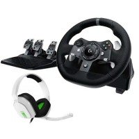 Кермо Logitech G920 з педалями для Xbox Series X/S, Xbox One, ПК Force Feedback + навушники Astro A10 білого кольору
