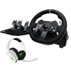 Кермо Logitech G920 з педалями для Xbox Series X/S, Xbox One, ПК Force Feedback + навушники Astro A10 білого кольору