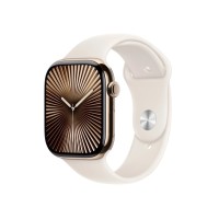 Apple Watch Series 10 GPS + Cellular 42mm Titanium Case with Gold Moonlight Sport Band M/L