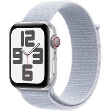 Смарт-годинник Apple Watch SE GPS + Cellular, алюмінієвий сріблястий корпус 44 мм, спортивний ремінець хмарно-синього кольору