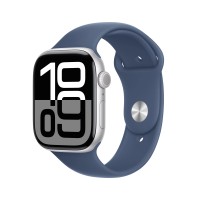 Смарт-годинник Apple Watch Series 10 GPS 46 мм із сріблястим алюмінієвим джинсовим спортивним ремінцем S/M