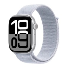 Смарт-годинник Apple Series 10 GPS, сріблястий алюмінієвий корпус 46 мм, спортивний ремінець із синьою хмарою