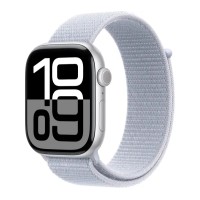 Смарт-годинник Apple Series 10 GPS, сріблястий алюмінієвий корпус 46 мм, спортивний ремінець із синьою хмарою