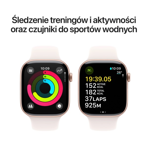 Смарт-годинник Apple Watch Series 10 з GPS, 42-мм алюмінієвий спортивний ремінець із рожевого золота ніжно-рожевого кольору M/L