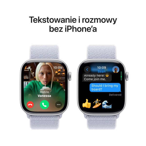 Корпус Apple Watch Series 10 GPS + Cellular, 46 мм, сріблястий алюміній, спортивний ремінець блакитного кольору