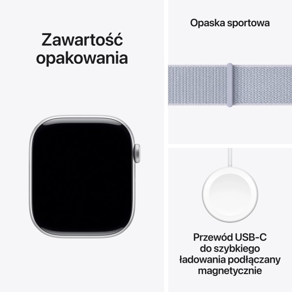 Корпус Apple Watch Series 10 GPS + Cellular, 46 мм, сріблястий алюміній, спортивний ремінець блакитного кольору
